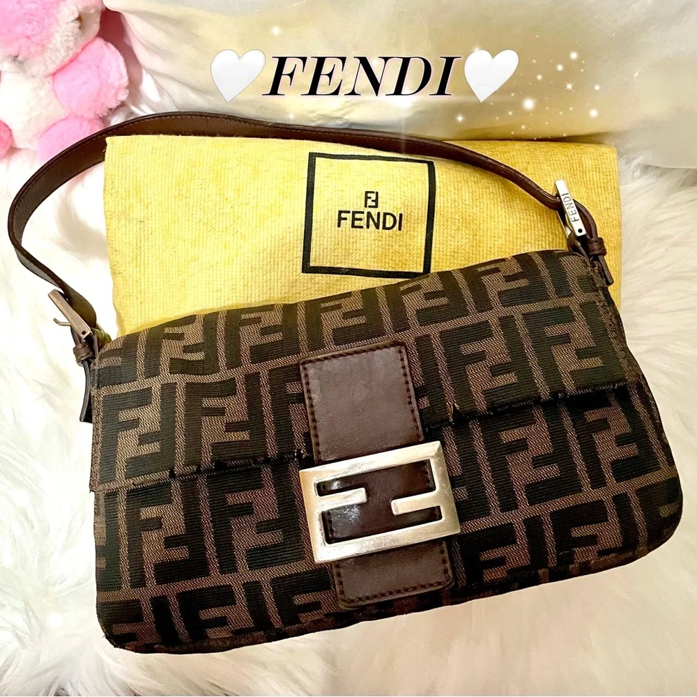 🤍VTG FENDI BAGUETTE ZUCCA Zucchino TOBACCO Pochette Shoulder Bag🤍🍬 - Picture 1 of 17